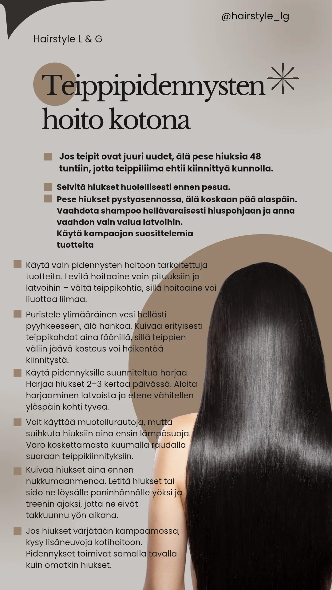Teippipidennysten kotihoito-ohjeet